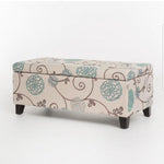 Noble House Ramona White and Blue Floral Fabric Storage Ottoman