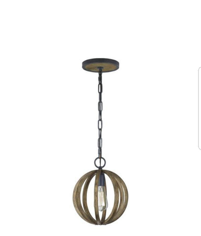 Feiss Allier 10 in. W 1-Light Metal Painted Weathered Oak Wood/Antique Forged Iron Orb Chandelier