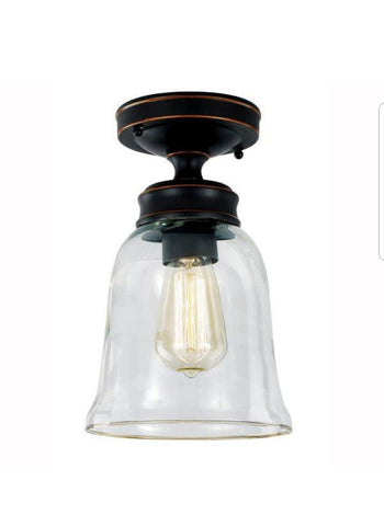 Hampton Bay 1-Light Oil Rubbed Bronze Vintage Bulb Semi-Flush Mount with Bell Shaped Clear Glass Shade