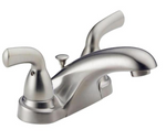 Delta Foundations 4 in. Centerset 2-Handle Low-Arc Bathroom Faucet with Metal Drain Assembly in Stainless